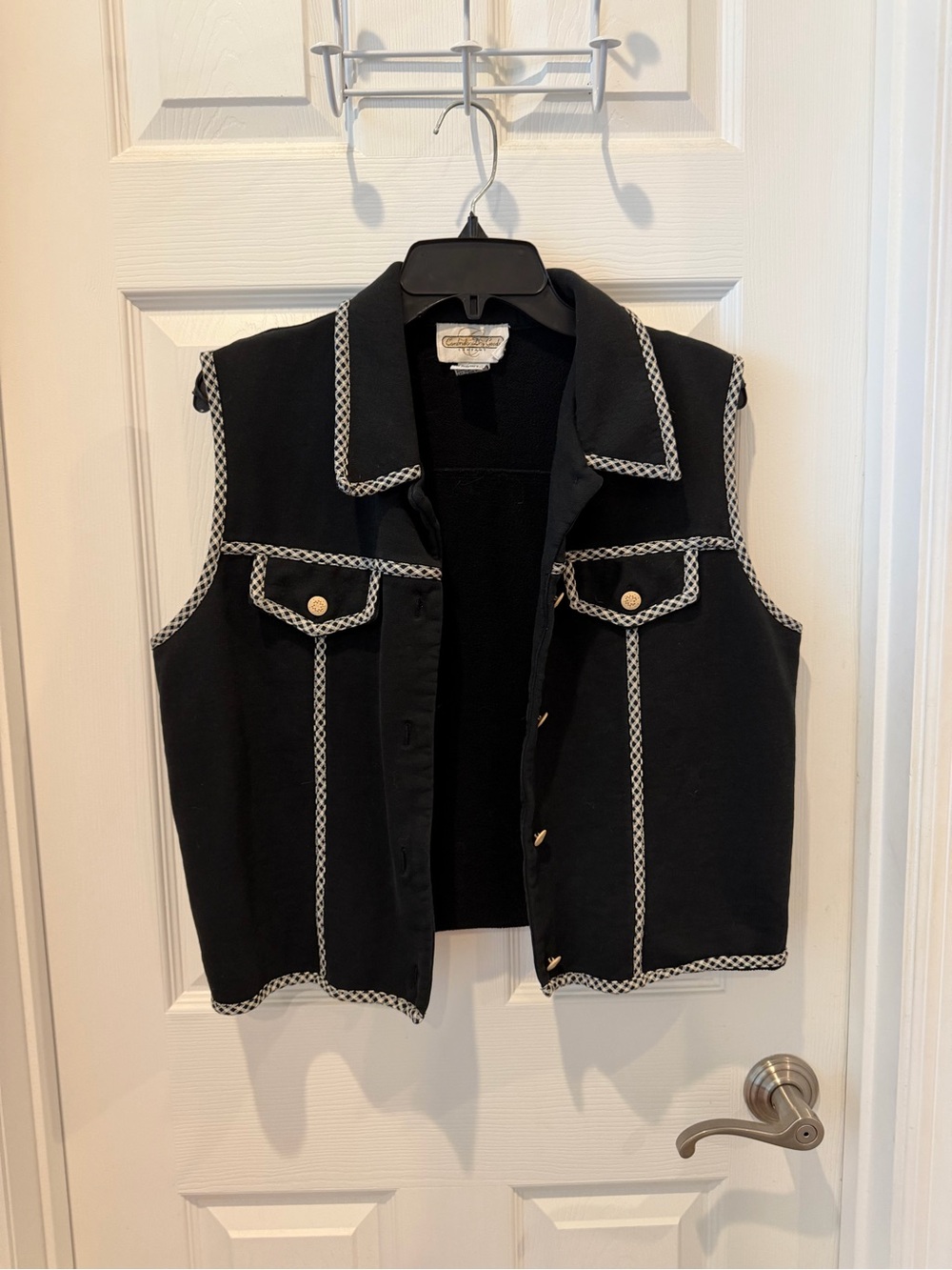 Cambridge Dry Goods Black Vest with White Contrast Trim